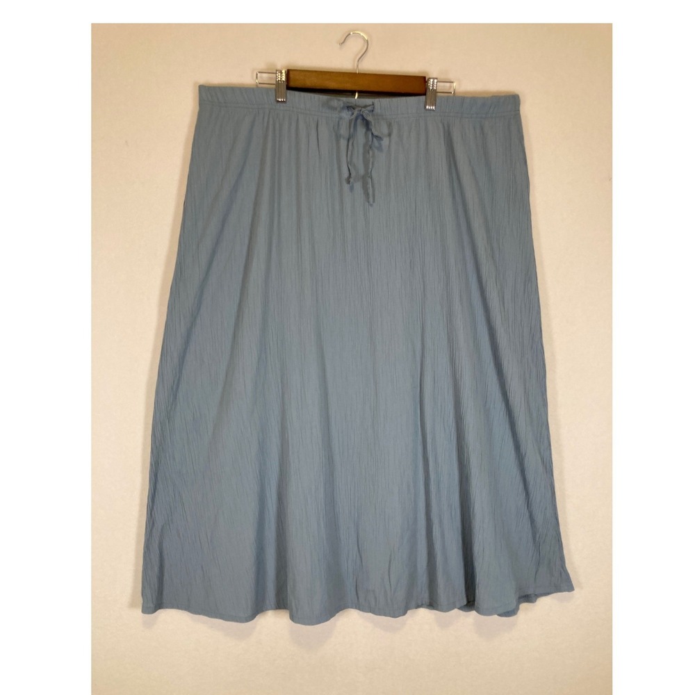 Coastal‎ Islander Women 2X Blue Crinkle Texture Elastic Drawstring Midi Skirt